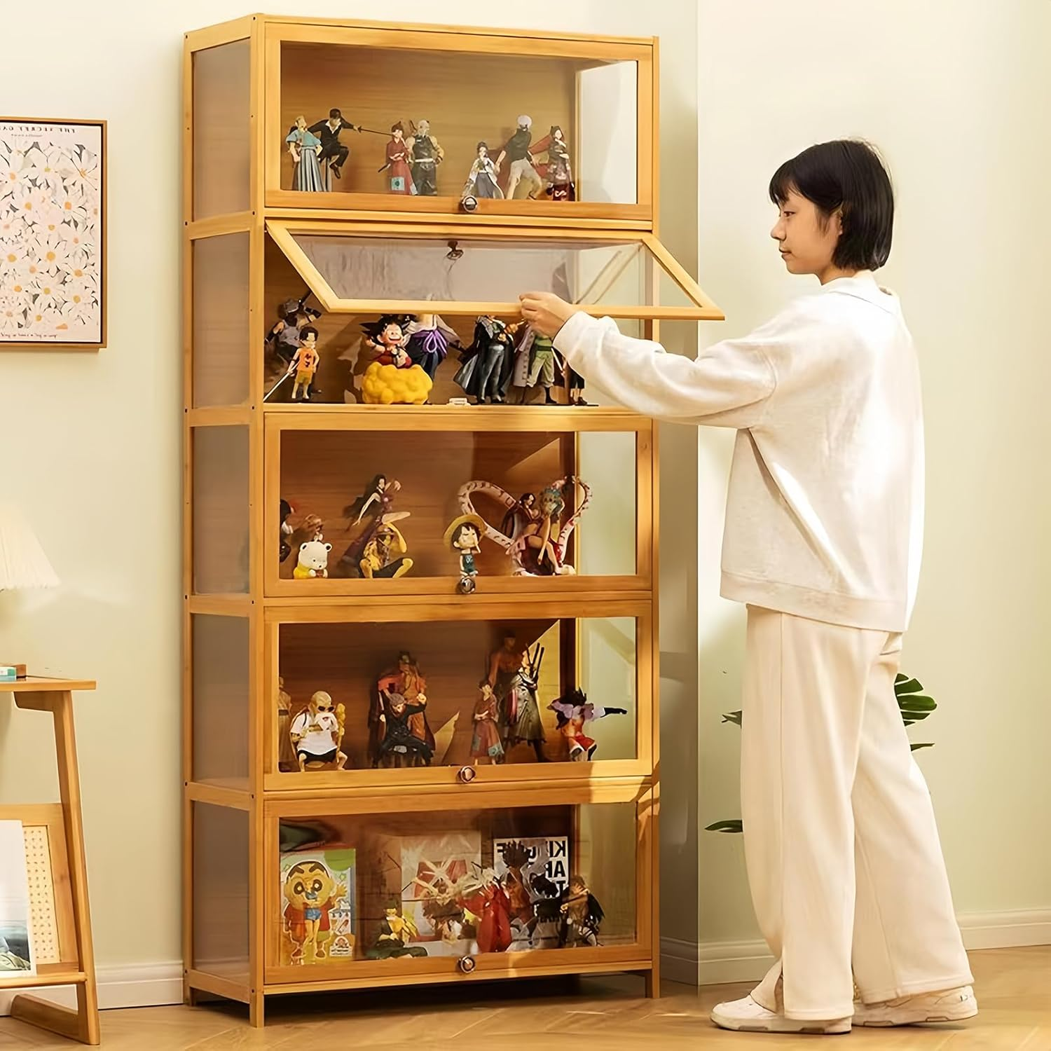 Flip-top display cabinet with lights