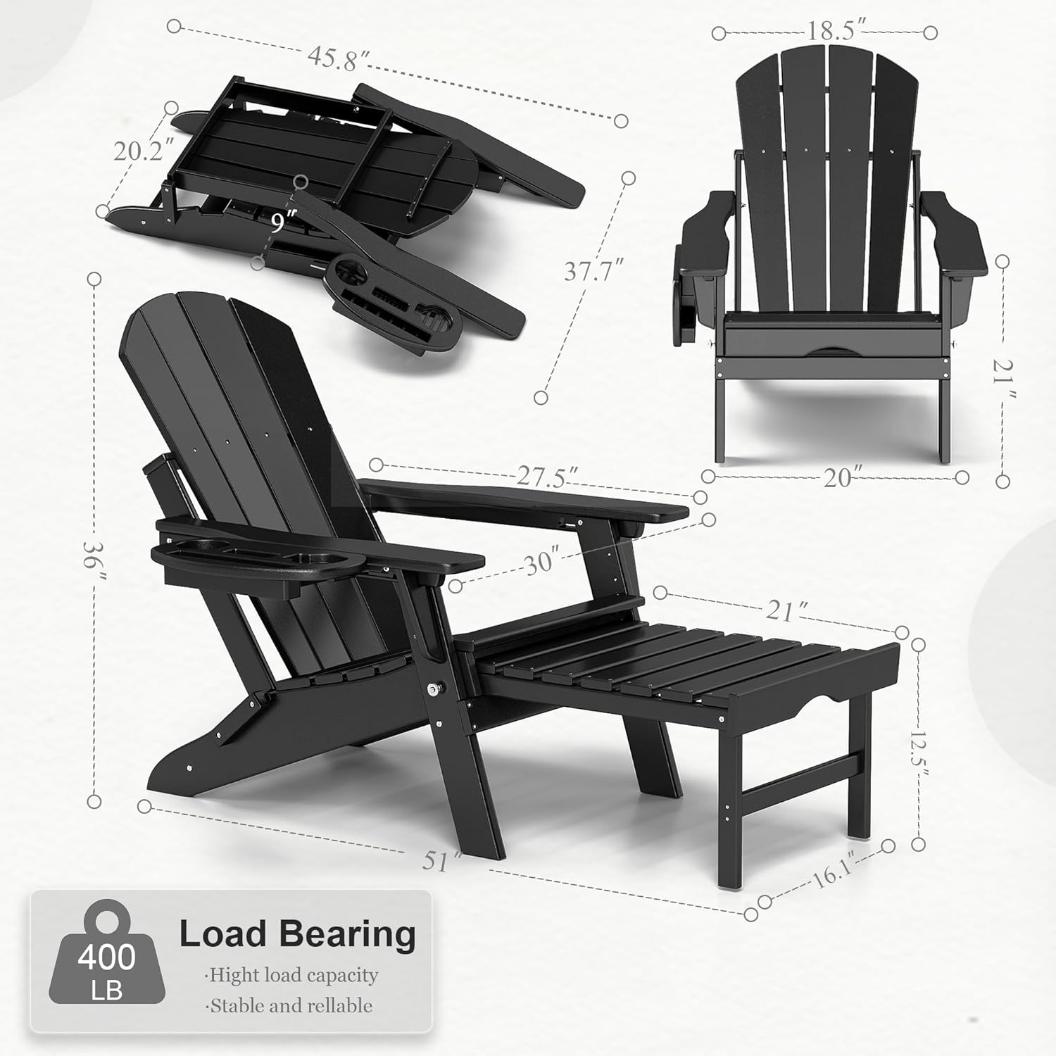 Adjustable Adirondack Chair with Retractable Footrest