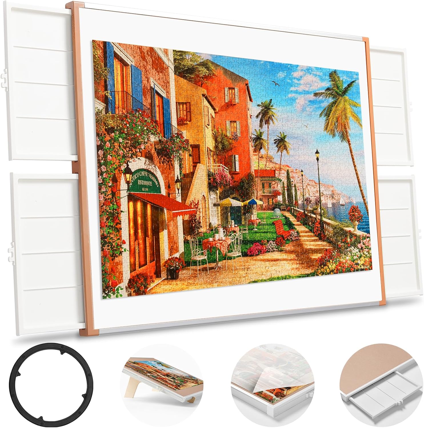 Rotating Puzzle Board with Drawers and Cover,Tilt&Lazy Susan