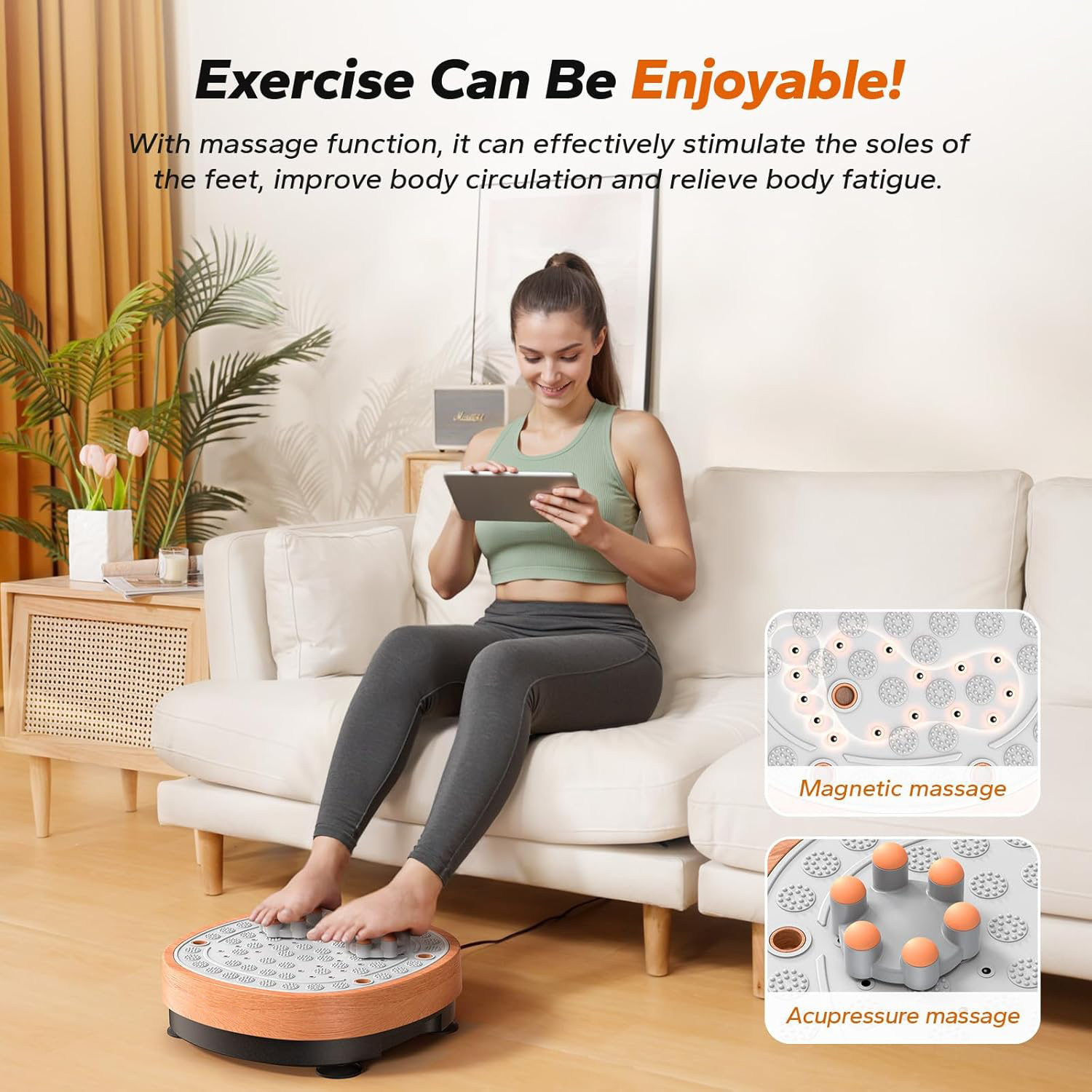 Vibration Plate Exercise Machine with Foot Massager, Office Vibrating Plate Exercise Machine for Weight Loss, 0-99 Levels Amplitude and Easy to Store, Acupressure Relieves Leg Fatigue