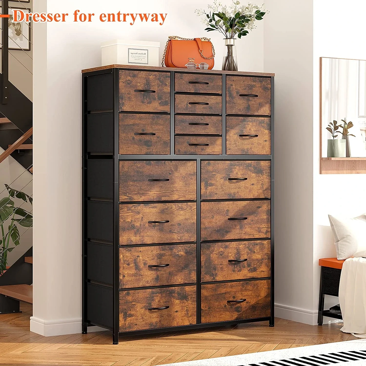 🔥Today's discount is only $32.99-🔥Enhomee Tall Dresser For Bedroom, 16 Deep Drawers Large Dresser, Brown Double Dresser, Chest Of Drawers For Closet, Highboy