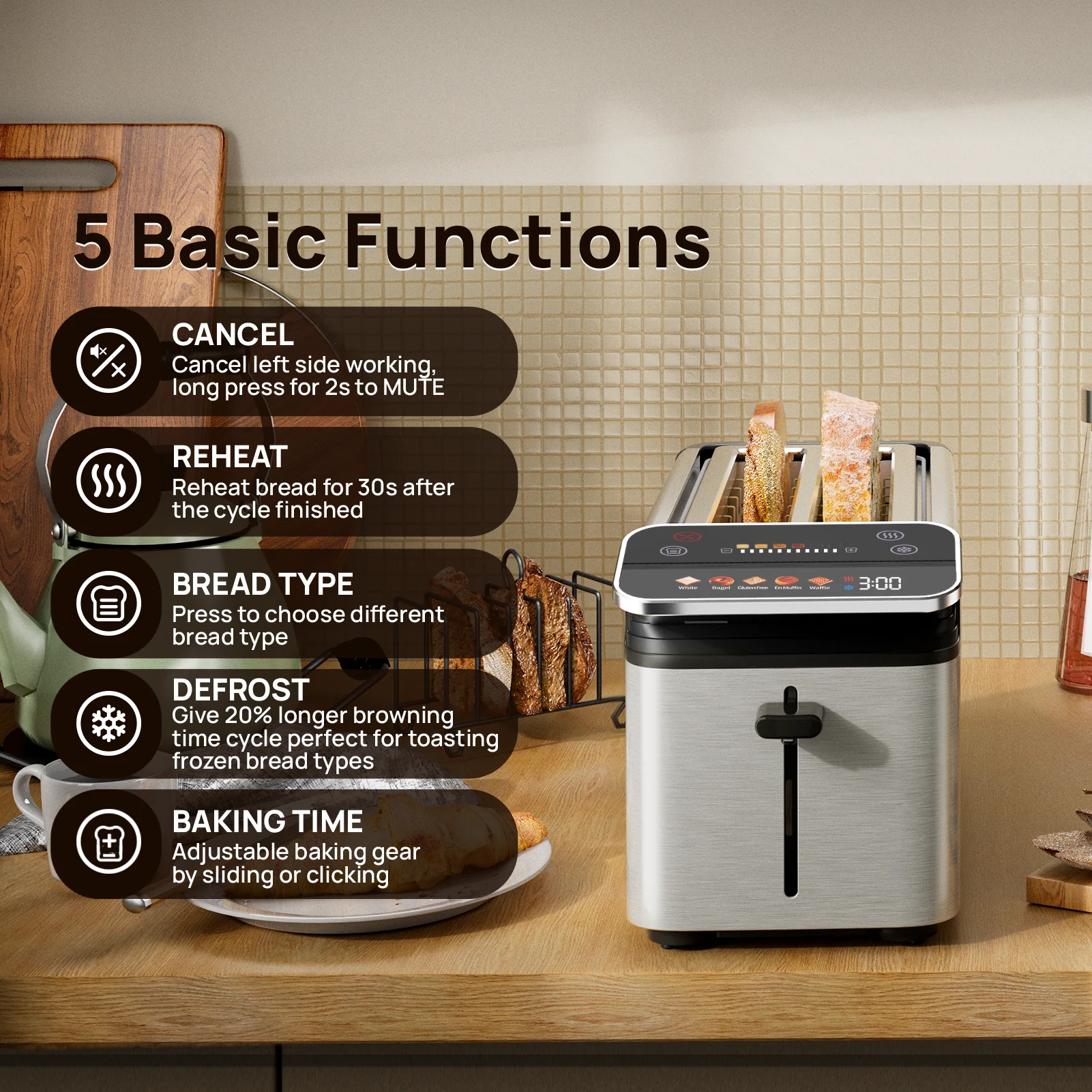 Stainless Steel Smart Toaster, 2 & 4 Slice | Projection Touchscreen, 1.5