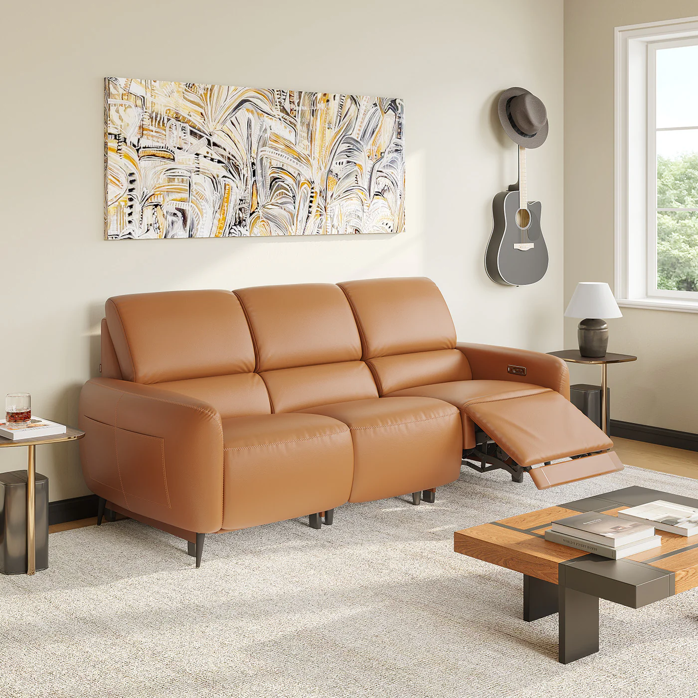 Modern Reclining Sofa with Storage