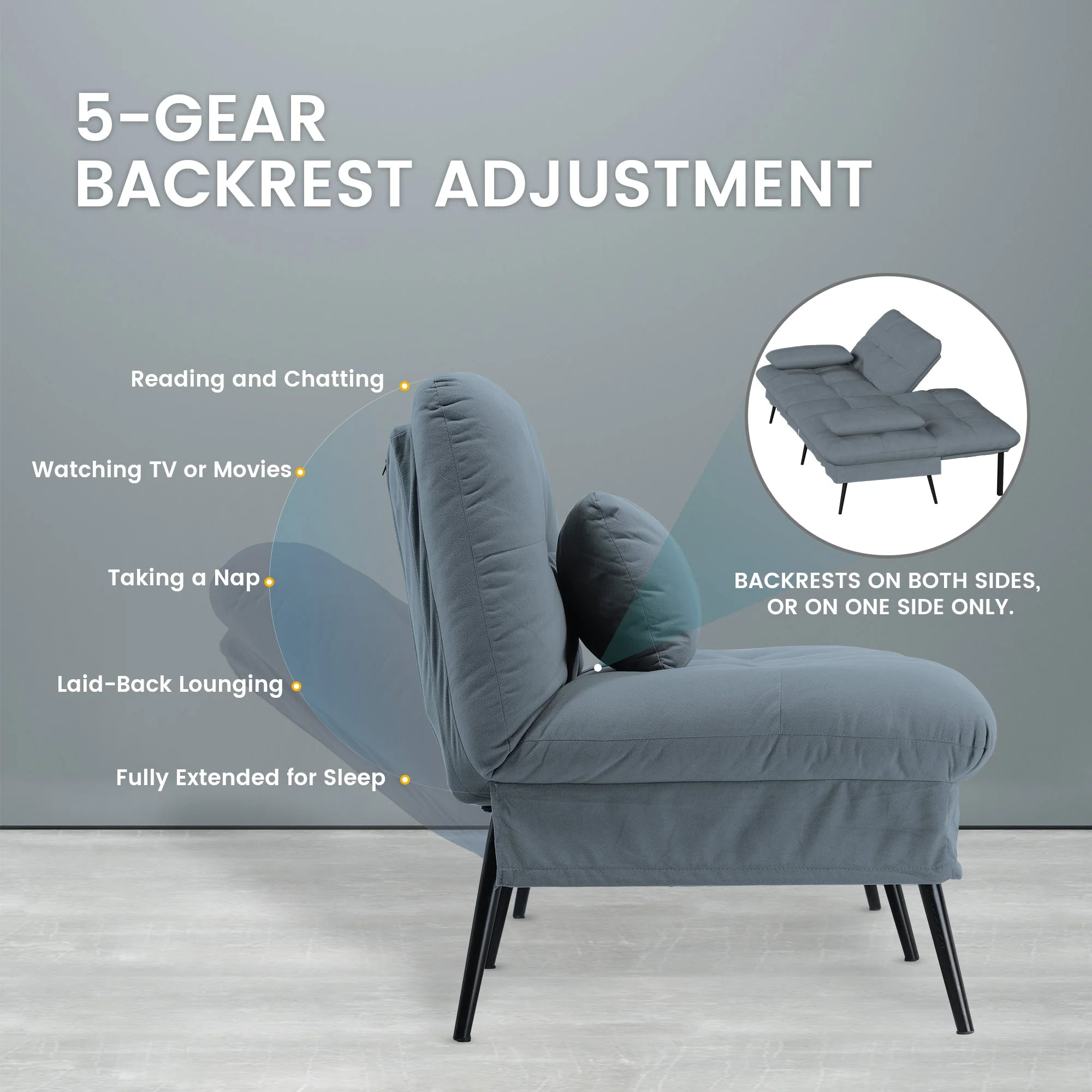 COMHOMA Convertible Ultra-comfortable Futon Sofa Bed with Adjustable Backrest B001