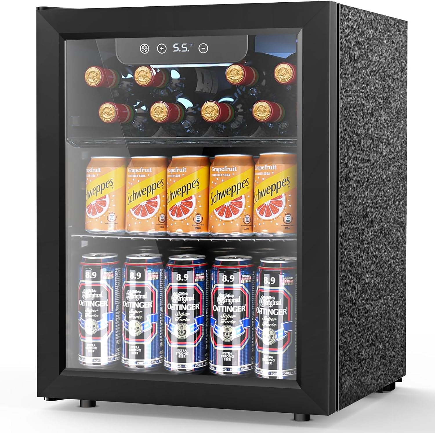Beverage Refrigerator 145 Can Wine Cooler Freestanding Mini Fridge Small with Digital Temperature Control, Glass Door, and Child Lock, Quiet Drink Refrigerator for Home, Bar– 4.5 Cu. Ft.