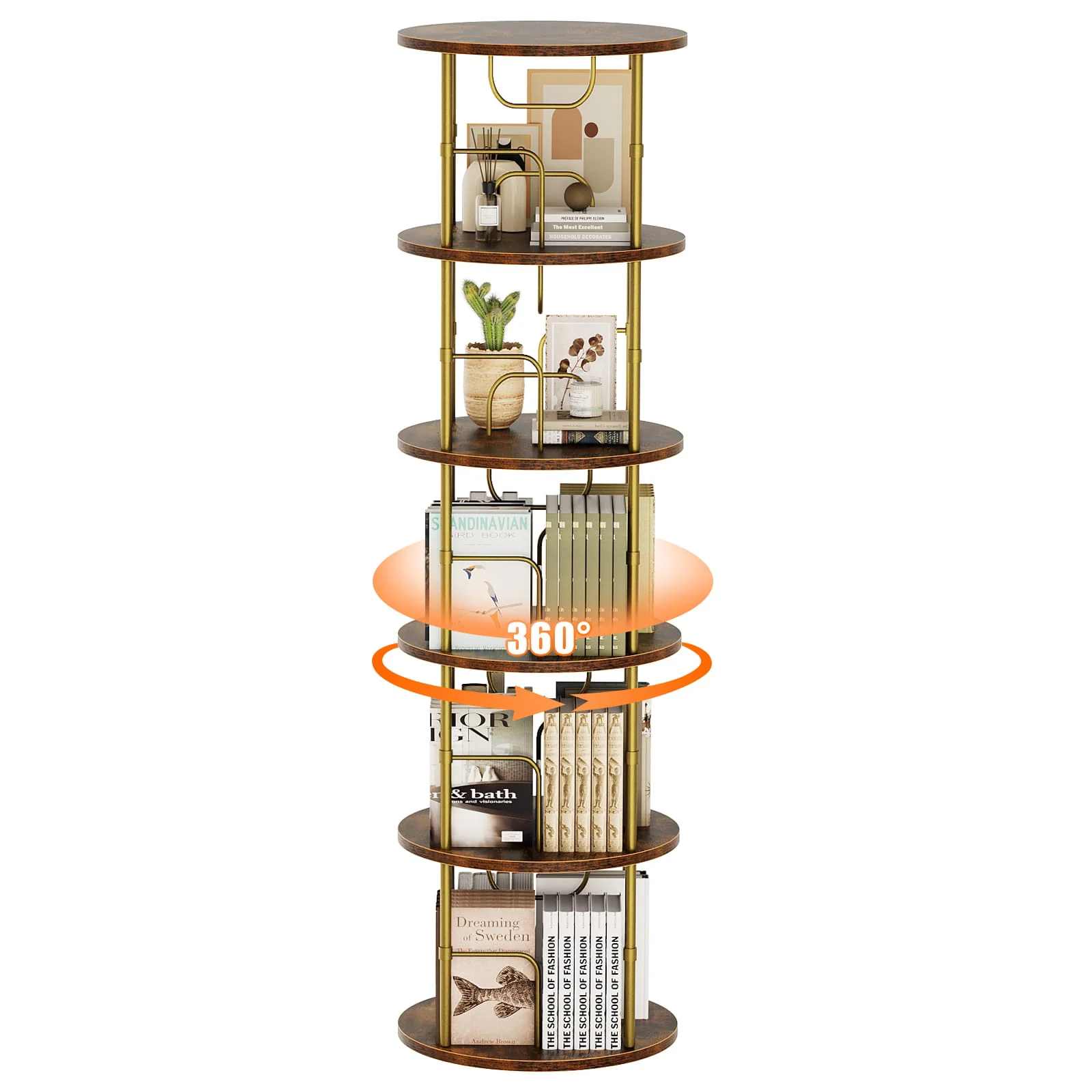 3-5 Tier Rotating Bookshelf With 360° Spinning Display