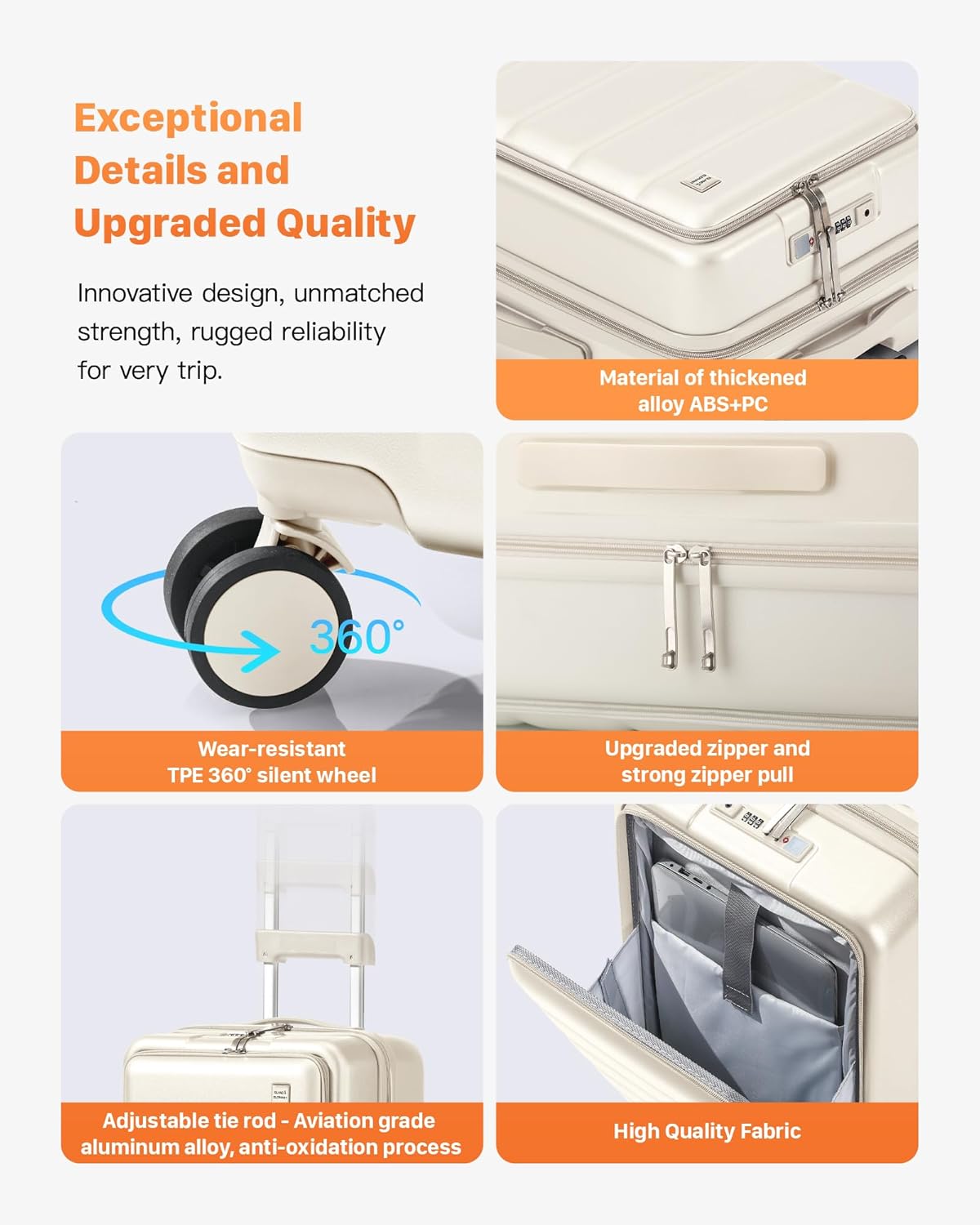 20 IN Carry On Luggage 22x14x9 Airline Approved - Front Pocket Hardside Travel Suitcase Unbreakable