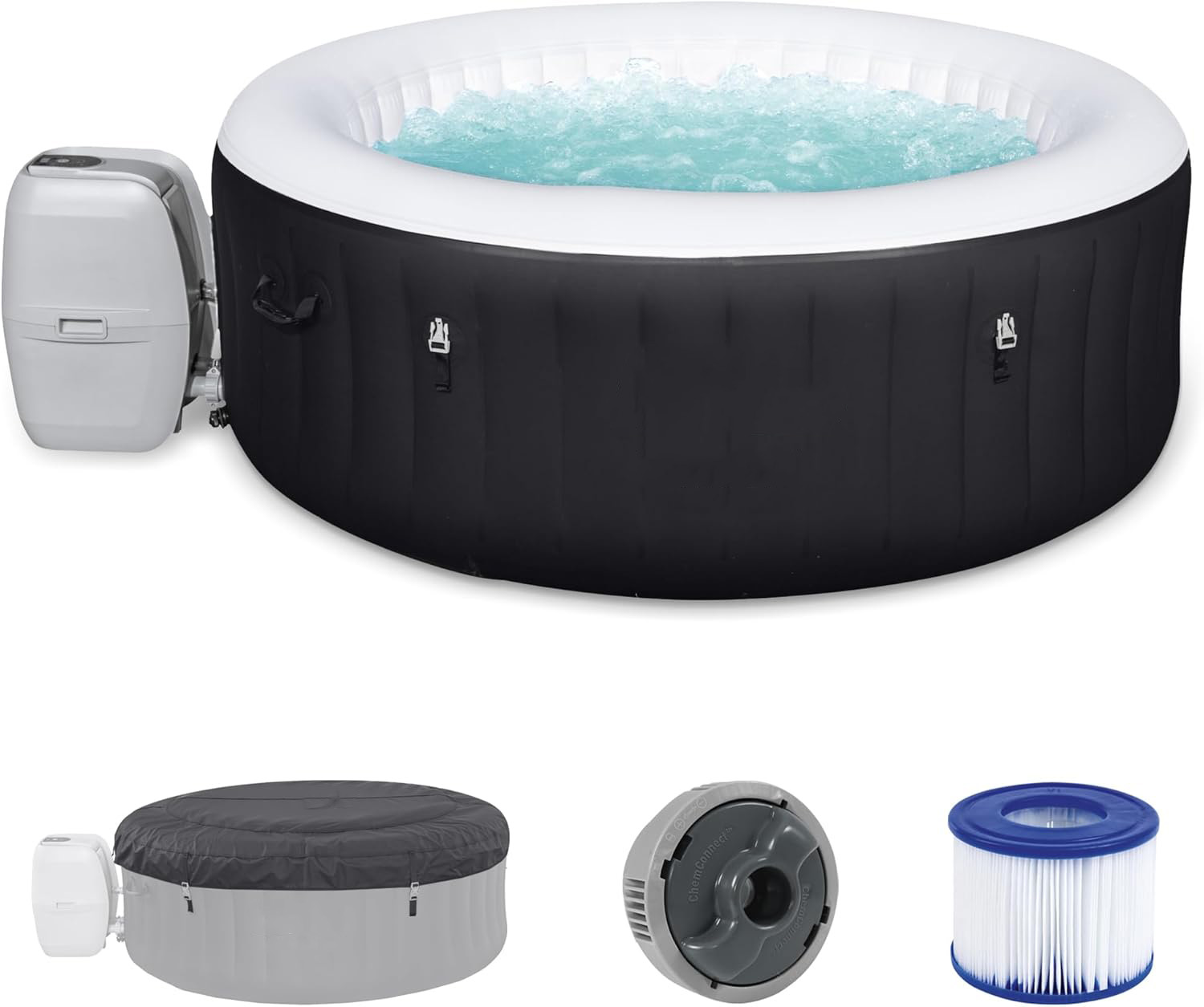 2 to 4 Person Inflatable Hot Tub Round Portable Outdoor Spa with 120 Soothing Jets with Cover, Orange