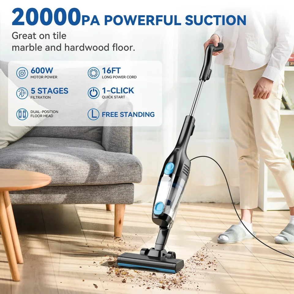 Corded Vacuum Cleaner Stick Vacuum with 19.69Ft Cord 2 in 1 Lightweight Vacuum Cleaner for Hard Floor Pet Hair Cleaning