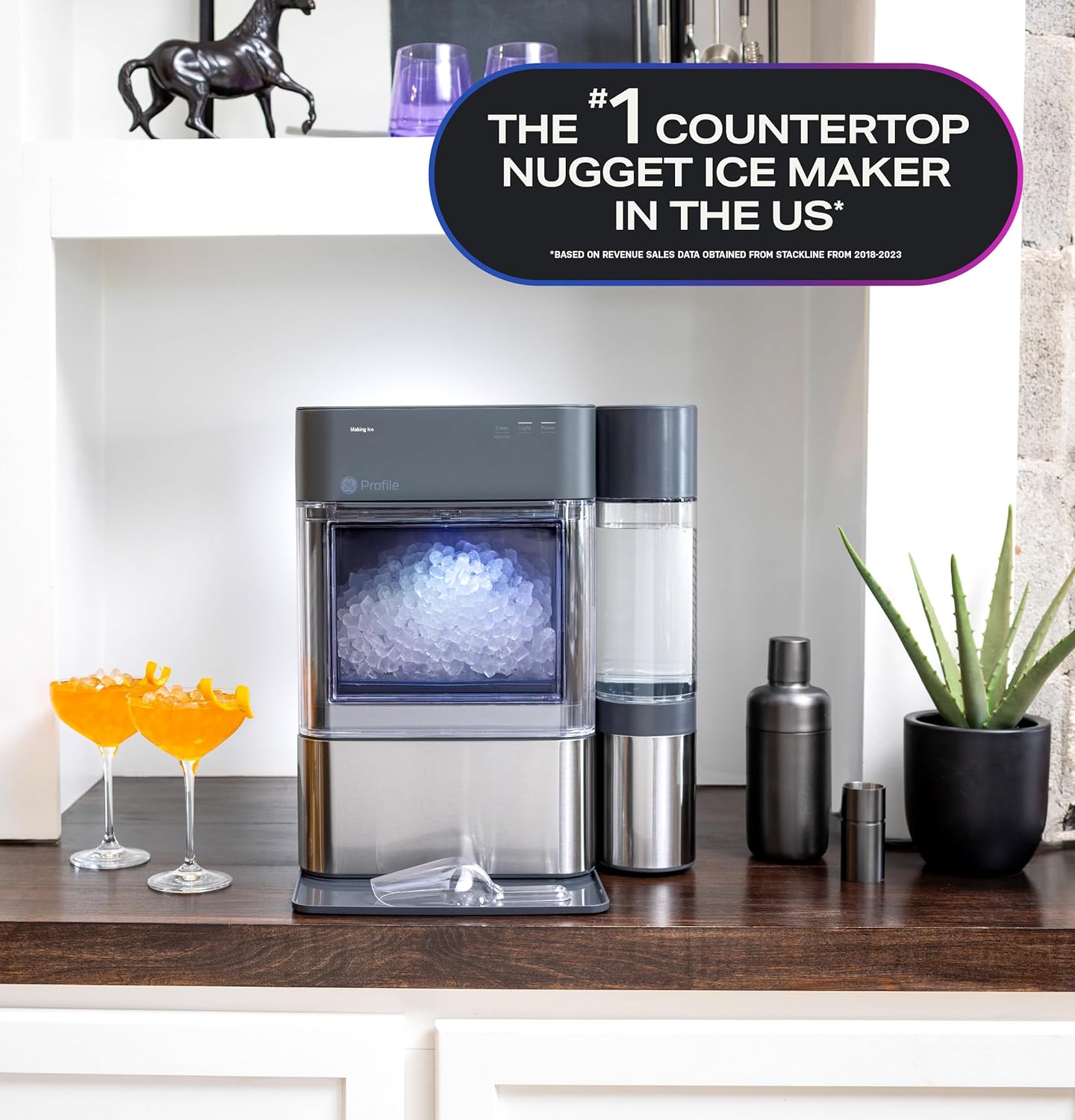 2.0 with 0.75 Gallon Tank, Chewable Crunchable Countertop Nugget Ice Maker, Scoop included, 38 lbs in 24 hours, Pellet Ice Machine with WiFi & Smart Connected, Black Stainless Steel