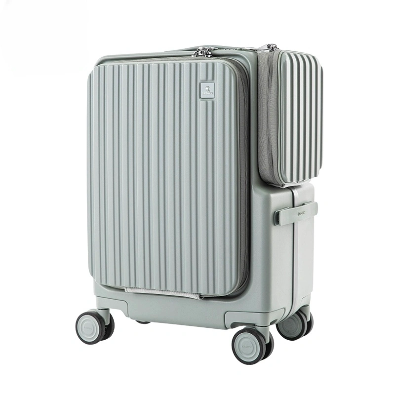 Front opening aluminum frame zipper luggage trolley case