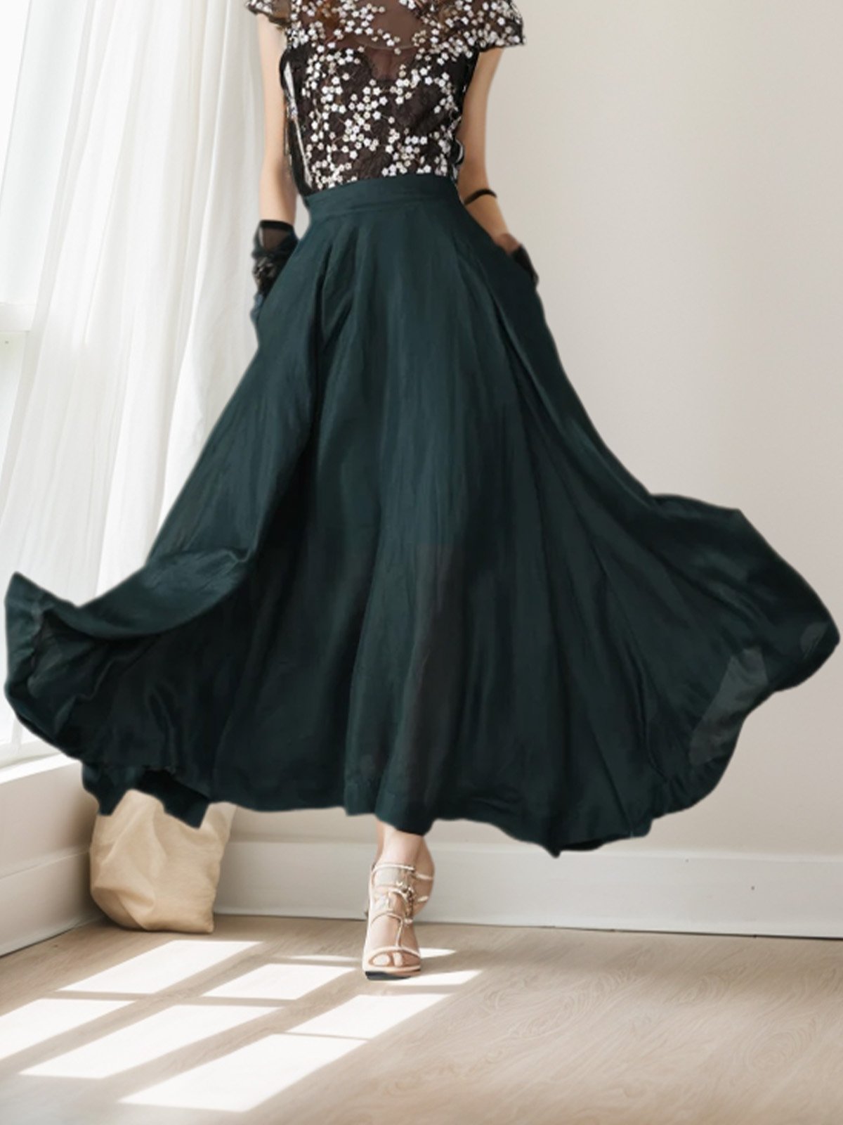 Maxi Linen Skirt, Linen, Green