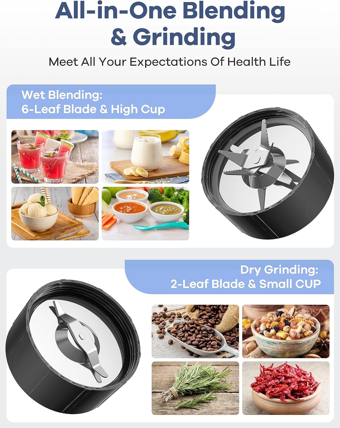 Smoothie Blenders, Blenders for Shakes and Smoothie, 15-Piece Personal Blender and Grinder Combo for Kitchen, Smoothies Maker with 4 BPA-Free Portable Blender Cup, Nutritious Recipe, Grey