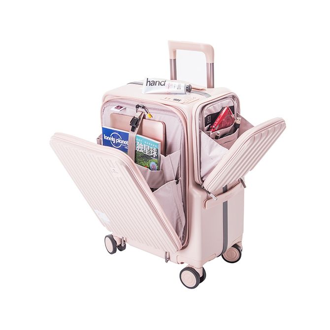 Front opening aluminum frame zipper luggage trolley case