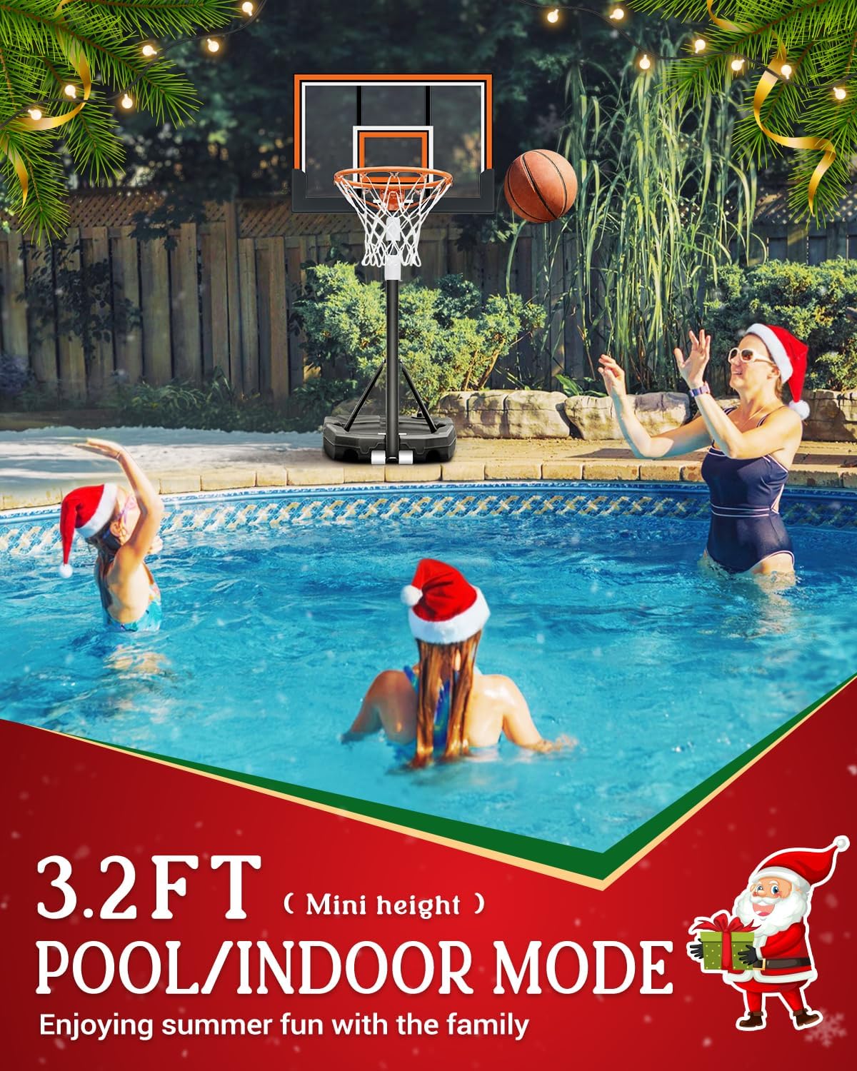 Kids Basketball Hoop Outdoor 3.2-7.2ft Adjustable, Portable Basketball Hoop & Goals for Kids/Teens/Youth in Pool/Backyard/Driveway/Indoor, 29 Inch Shatterproof Backboard and Enlarged Base