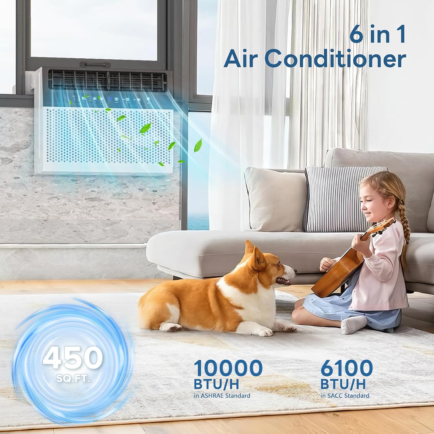 U-Shaped Window Air Conditioner Cools up to 550 Sq.Ft., Ultra Quiet Energy-Efficient Cooling, With Remote Control, White