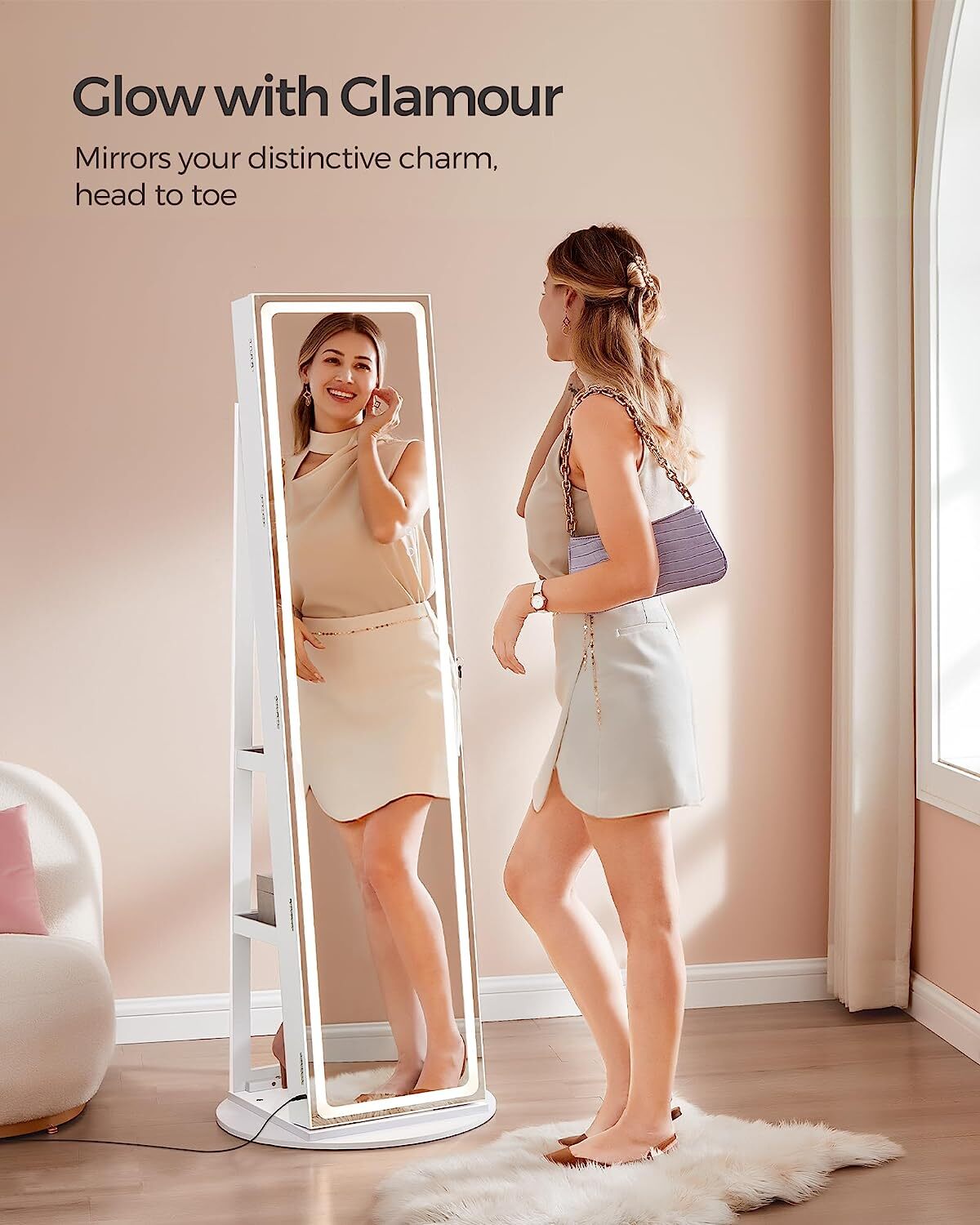 💝 Specials of the week💝360° rotating full-length mirrored cabinets with tri-color LED lights to illuminate every treasure💄💍💎