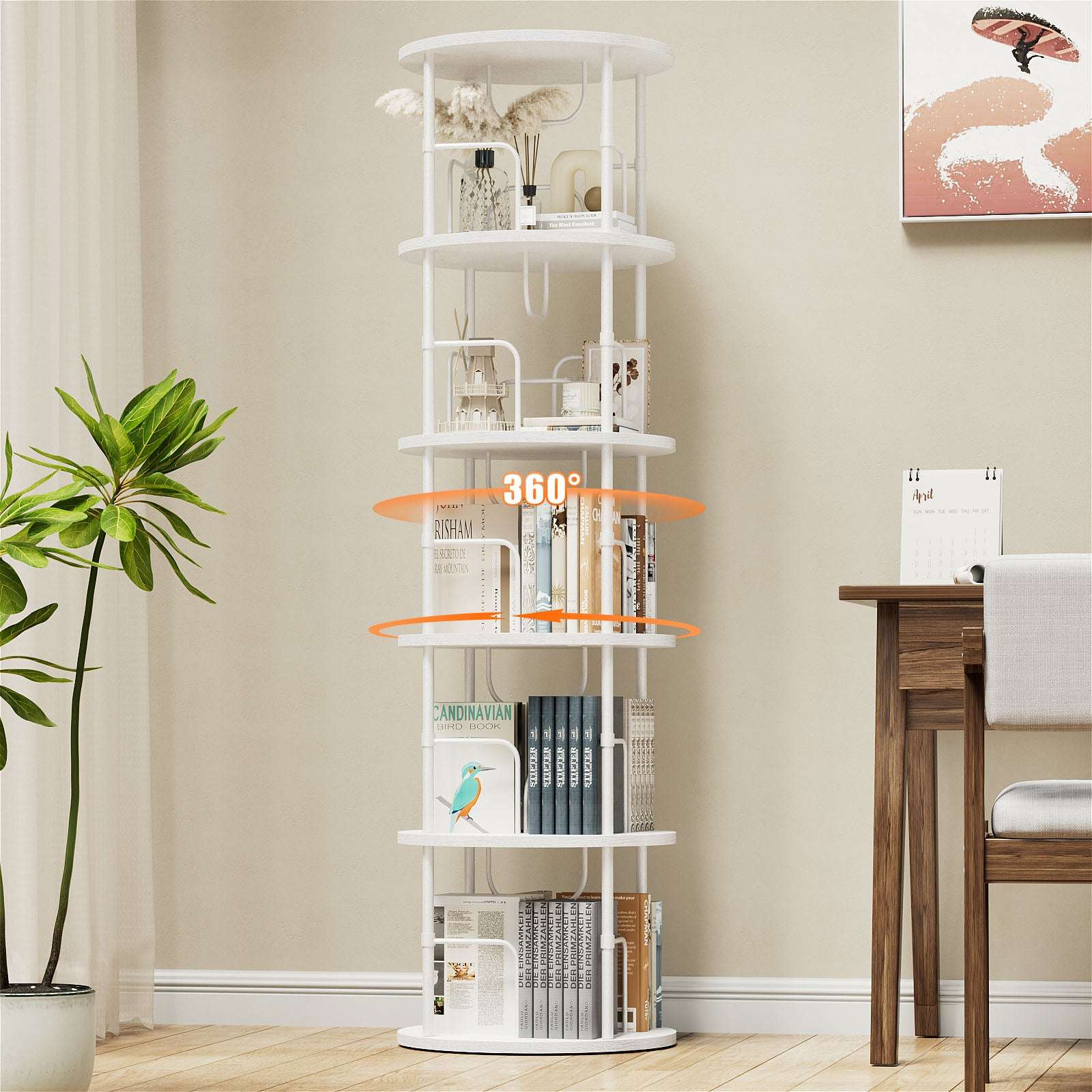 3-5 Tier Rotating Bookshelf With 360° Spinning Display
