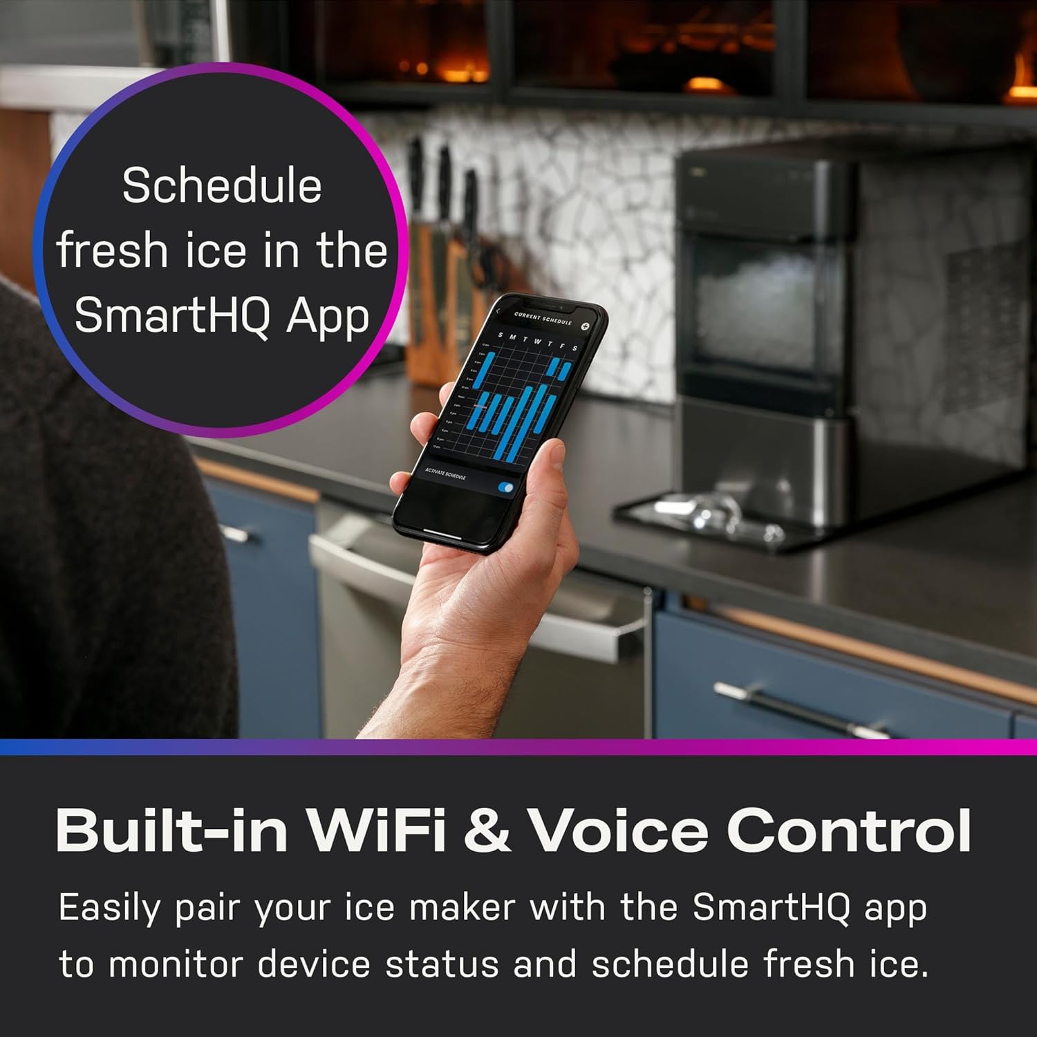 2.0 with 0.75 Gallon Tank, Chewable Crunchable Countertop Nugget Ice Maker, Scoop included, 38 lbs in 24 hours, Pellet Ice Machine with WiFi & Smart Connected, Black Stainless Steel