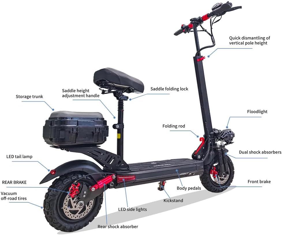 1200W Electric Scooter, with APP, 1200W 48V 13A/18A, 34 /37Miles Range, 34mph, Commuter Electric Scooter with Seat, 440lbs Max Load