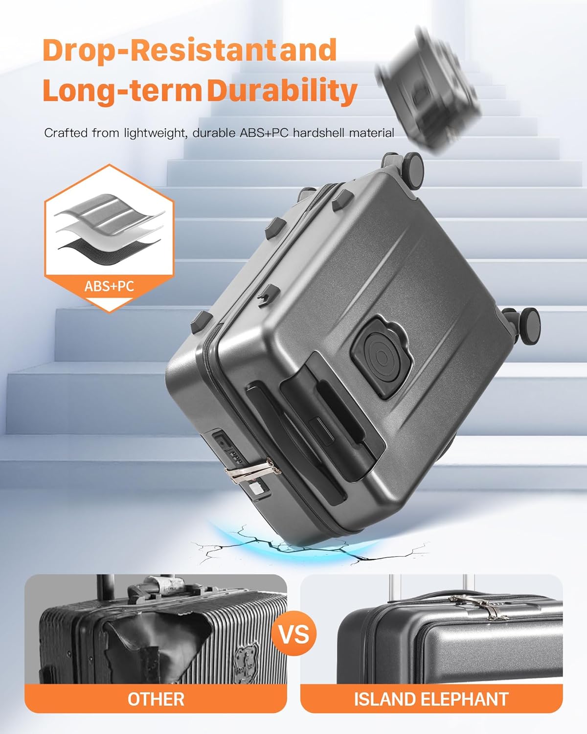 20 IN Carry On Luggage 22x14x9 Airline Approved - Front Pocket Hardside Travel Suitcase Unbreakable