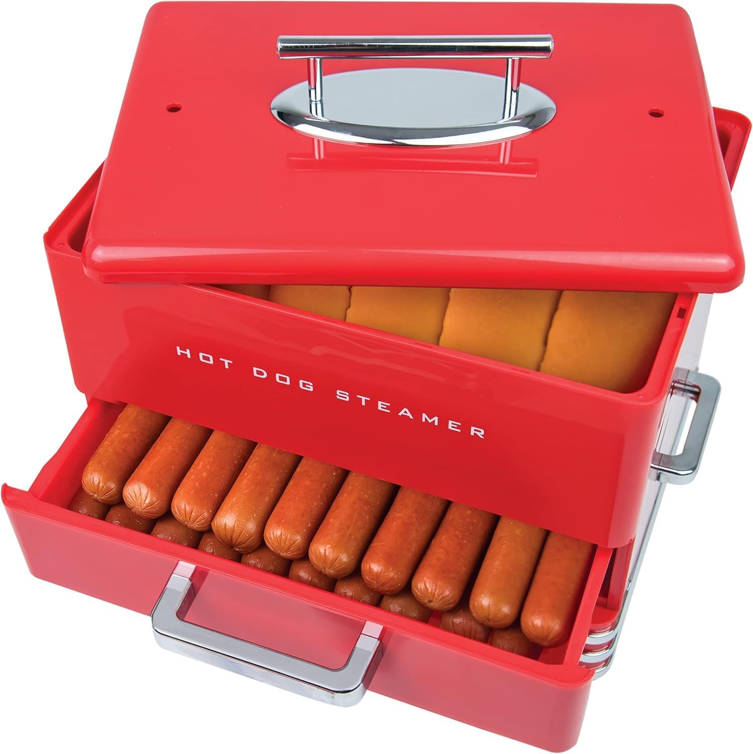 Nostalgia Extra Large Diner-Style Steamer 20 Hot Dogs and 6 Bun Capacity, Perfect for Breakfast Sausages, Brats, Vegetables, Fish