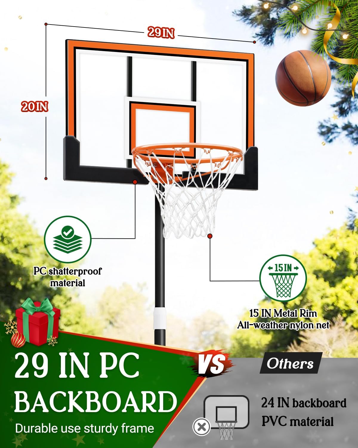 Kids Basketball Hoop Outdoor 3.2-7.2ft Adjustable, Portable Basketball Hoop & Goals for Kids/Teens/Youth in Pool/Backyard/Driveway/Indoor, 29 Inch Shatterproof Backboard and Enlarged Base