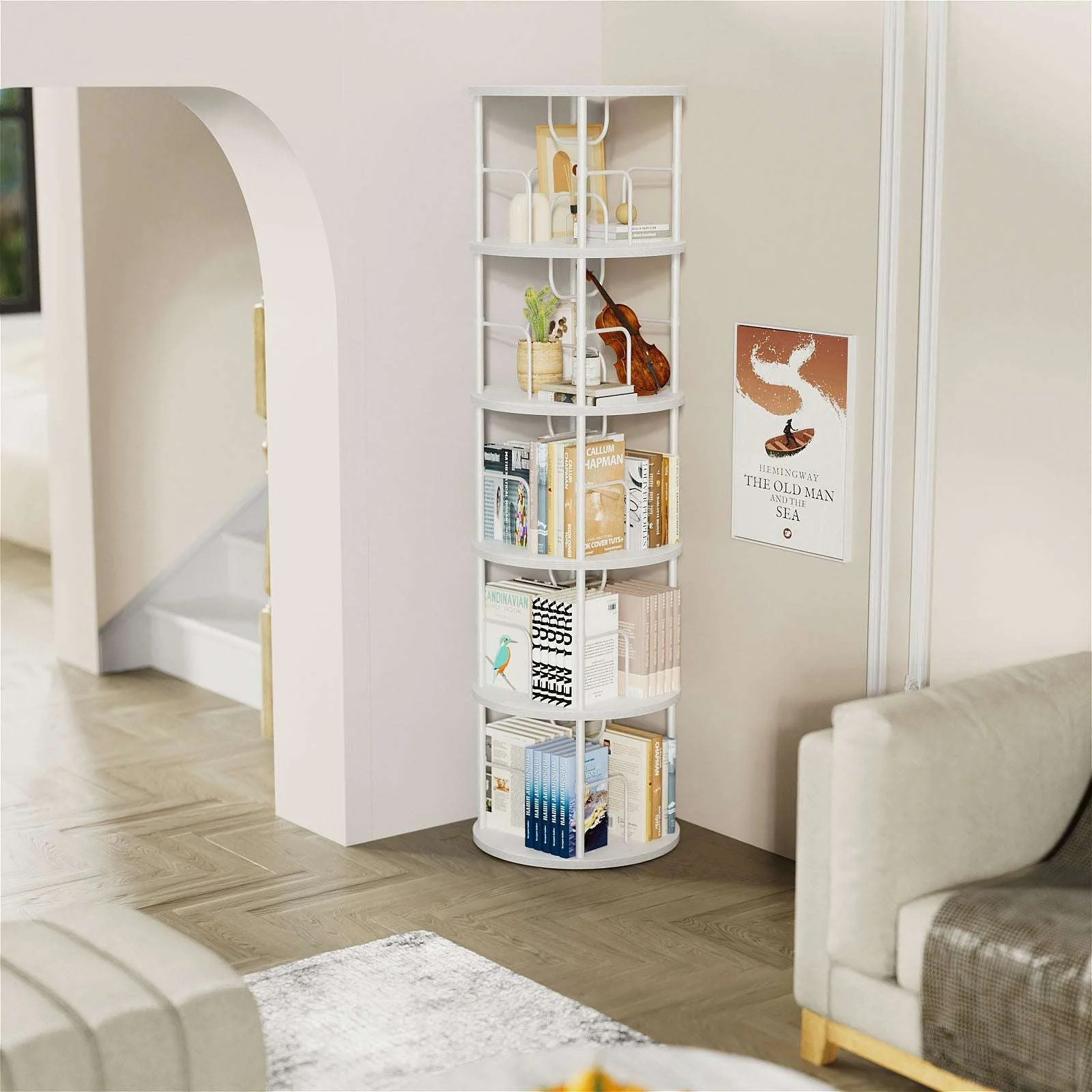 3-5 Tier Rotating Bookshelf With 360° Spinning Display