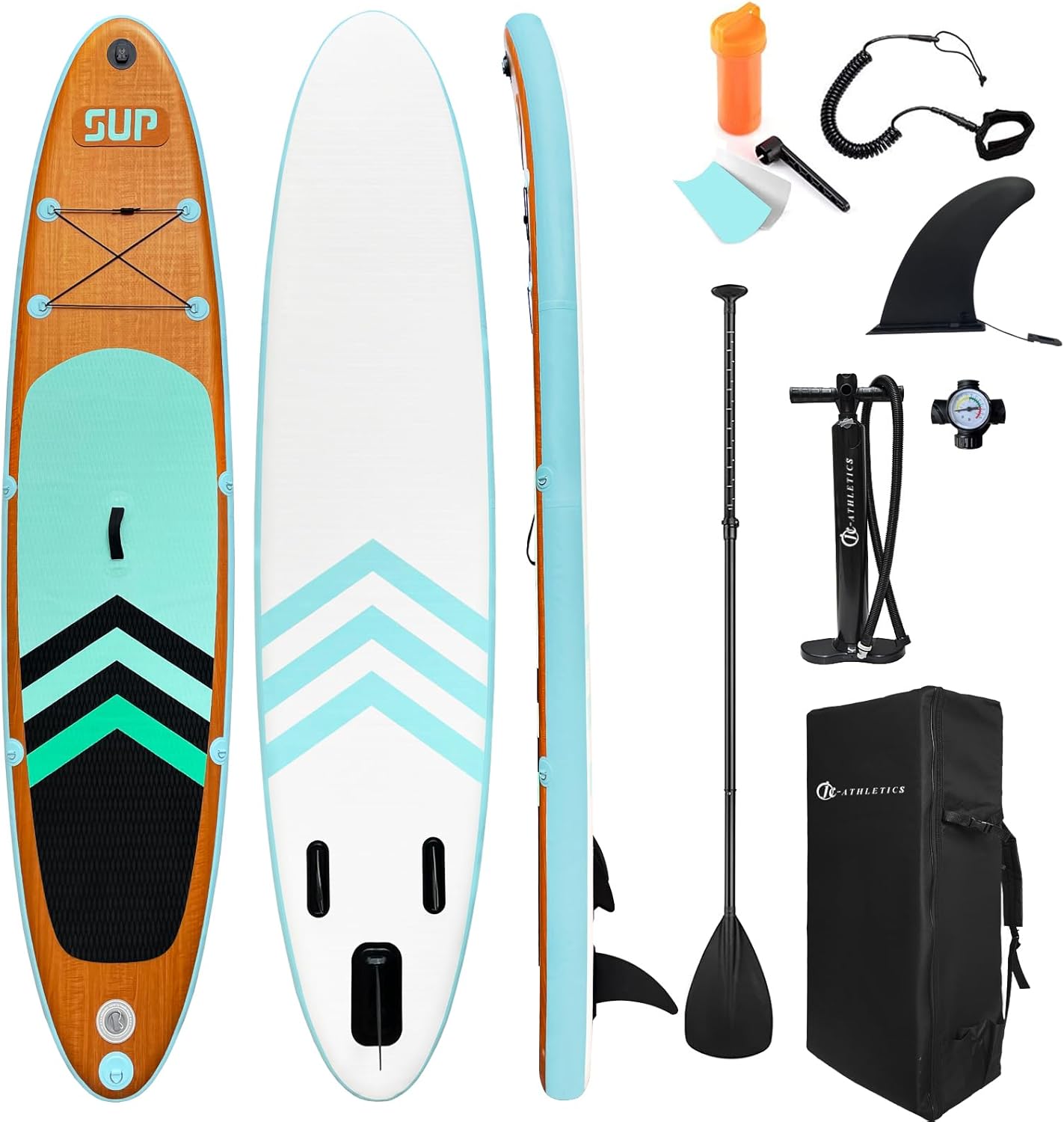 Inflatable Stand Up Paddle Board (6 Inches Thick), ISUP Package W/Premium SUP Accessories & Backpack, Non-Slip Deck,Fins, Adjustable Paddle, Leash, Hand Pump,Standing Boat for Youth & Adult