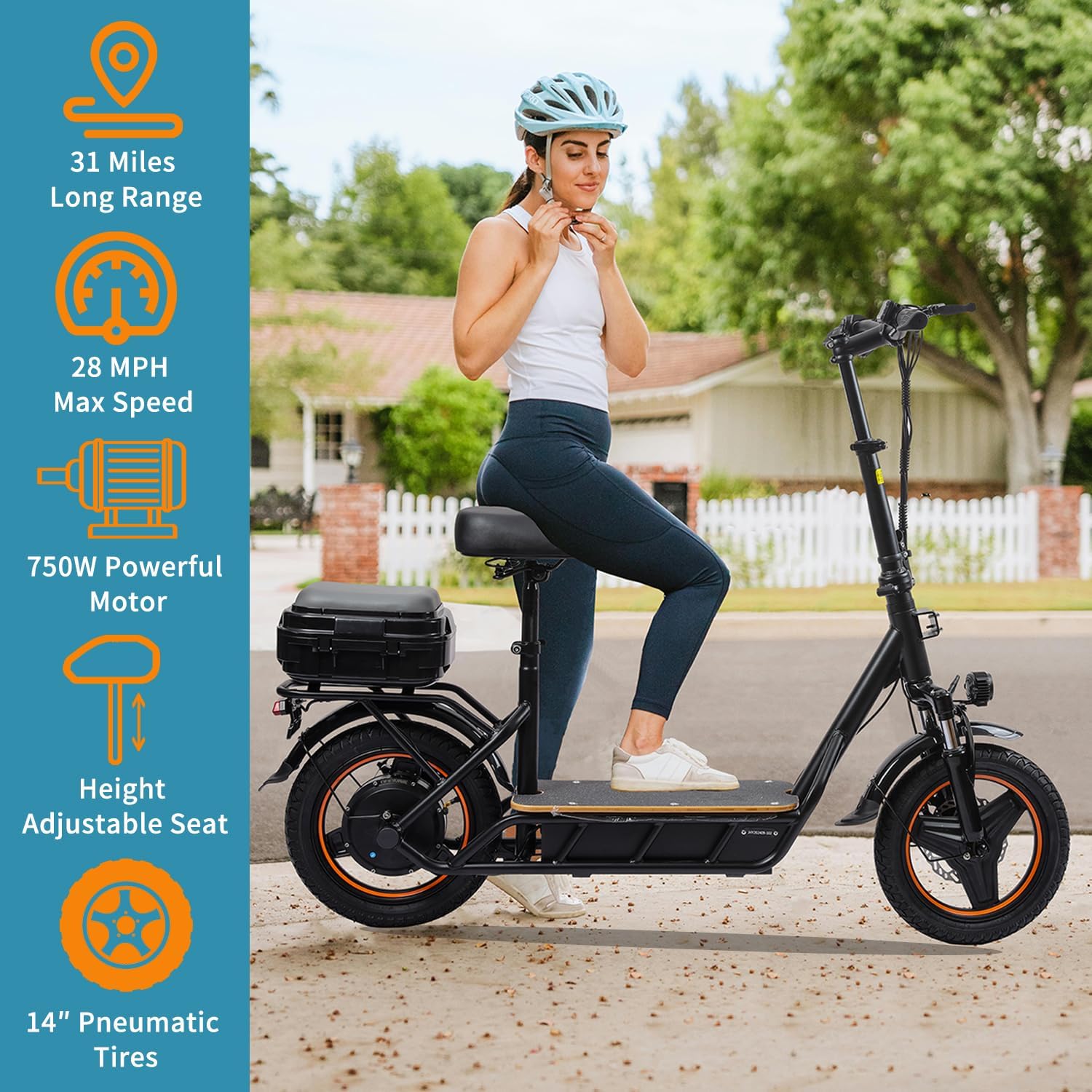 1200W Electric Scooter, with APP, 1200W 48V 13A/18A, 34 /37Miles Range, 34mph, Commuter Electric Scooter with Seat, 440lbs Max Load