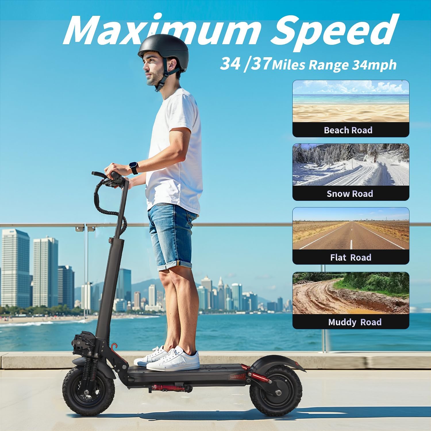 1200W Electric Scooter, with APP, 1200W 48V 13A/18A, 34 /37Miles Range, 34mph, Commuter Electric Scooter with Seat, 440lbs Max Load