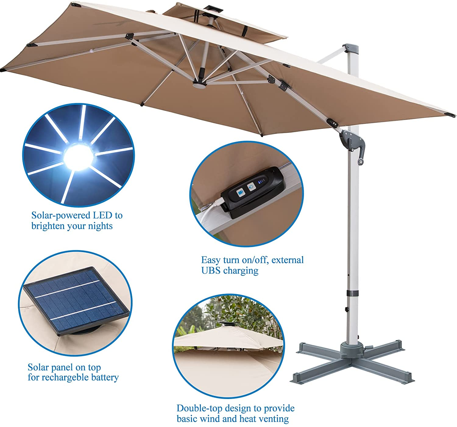 ⚡Clearance Sale $32.99⚡Solar Powered LED Patio Umbrella💥 GET FREE SHIPPING💥