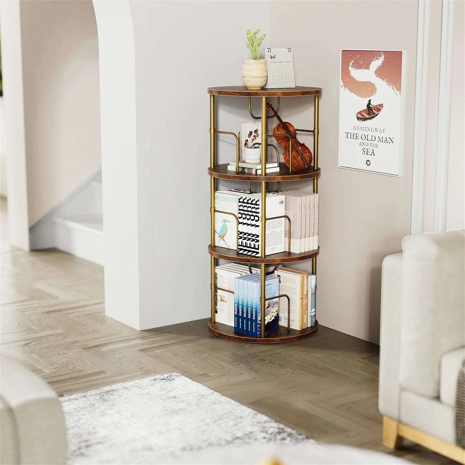 3-5 Tier Rotating Bookshelf With 360° Spinning Display