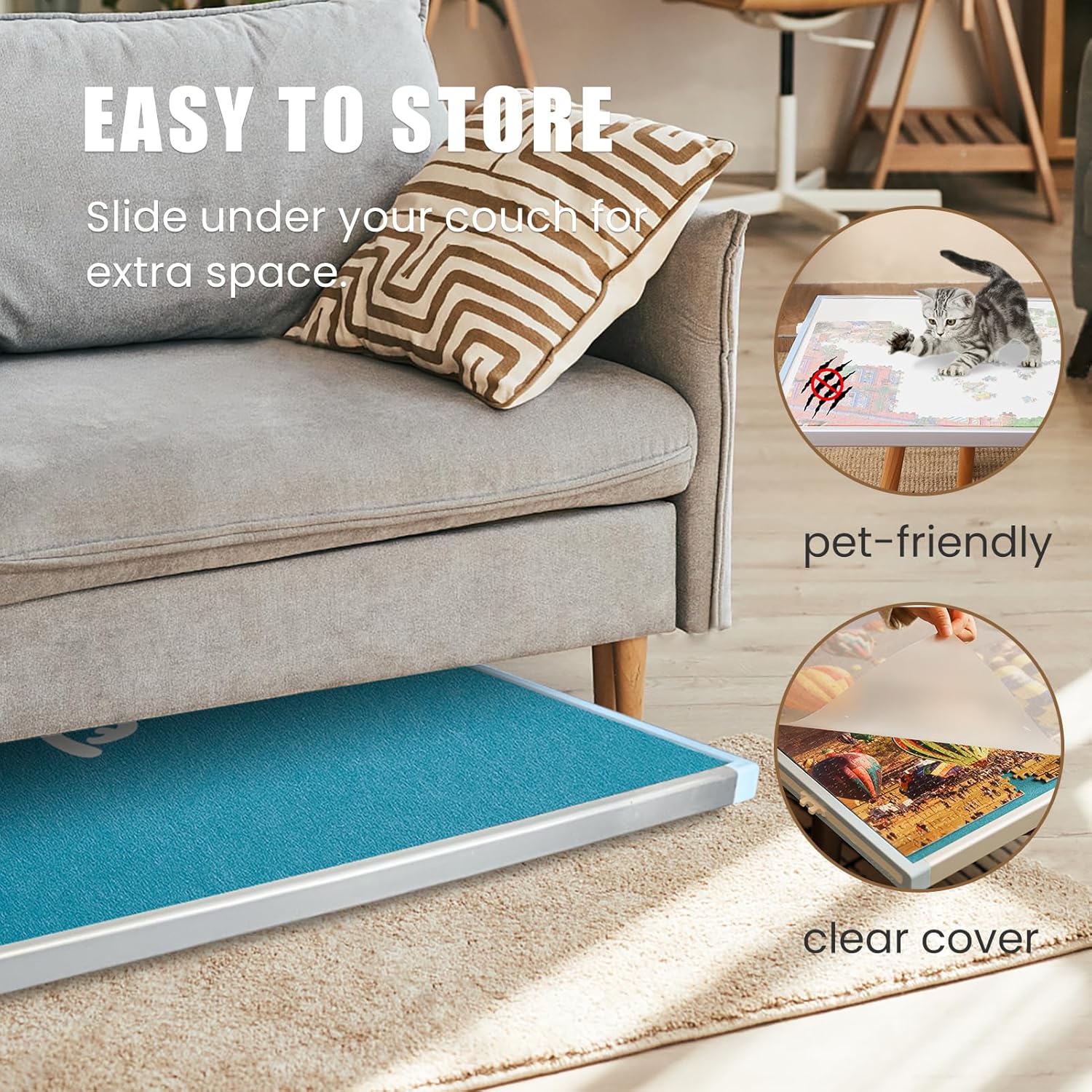 Rotating Puzzle Board with Drawers and Cover,Tilt&Lazy Susan