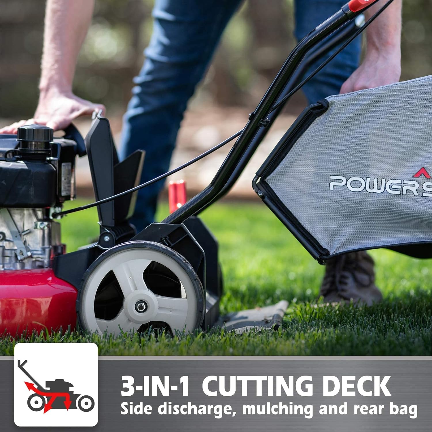 Gas Lawn Mower 21-Inch 144cc OHV Engine 3-in-1 Push Mower with Bagging