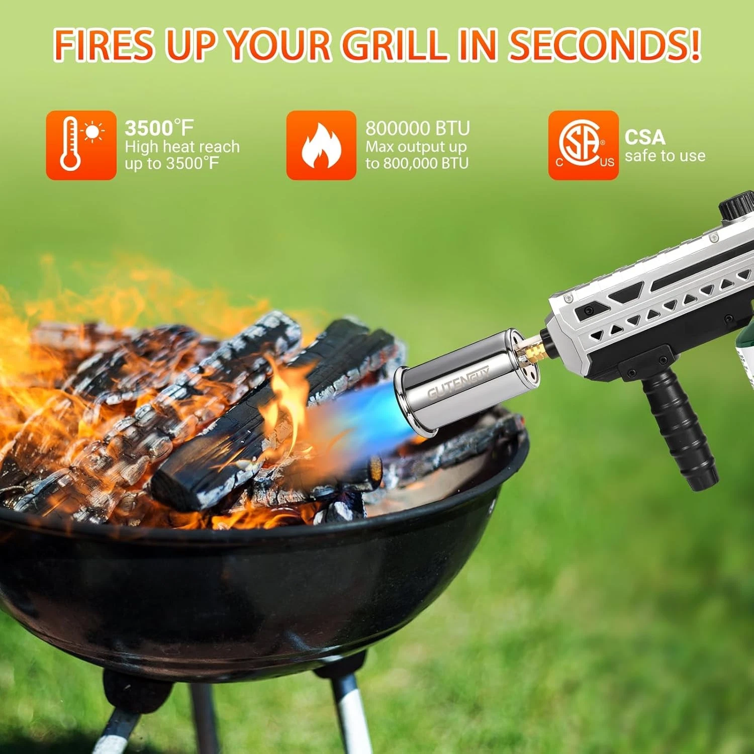 Powerful Propane Grill Torch Gun, Sous Vide With Adjustable Flame